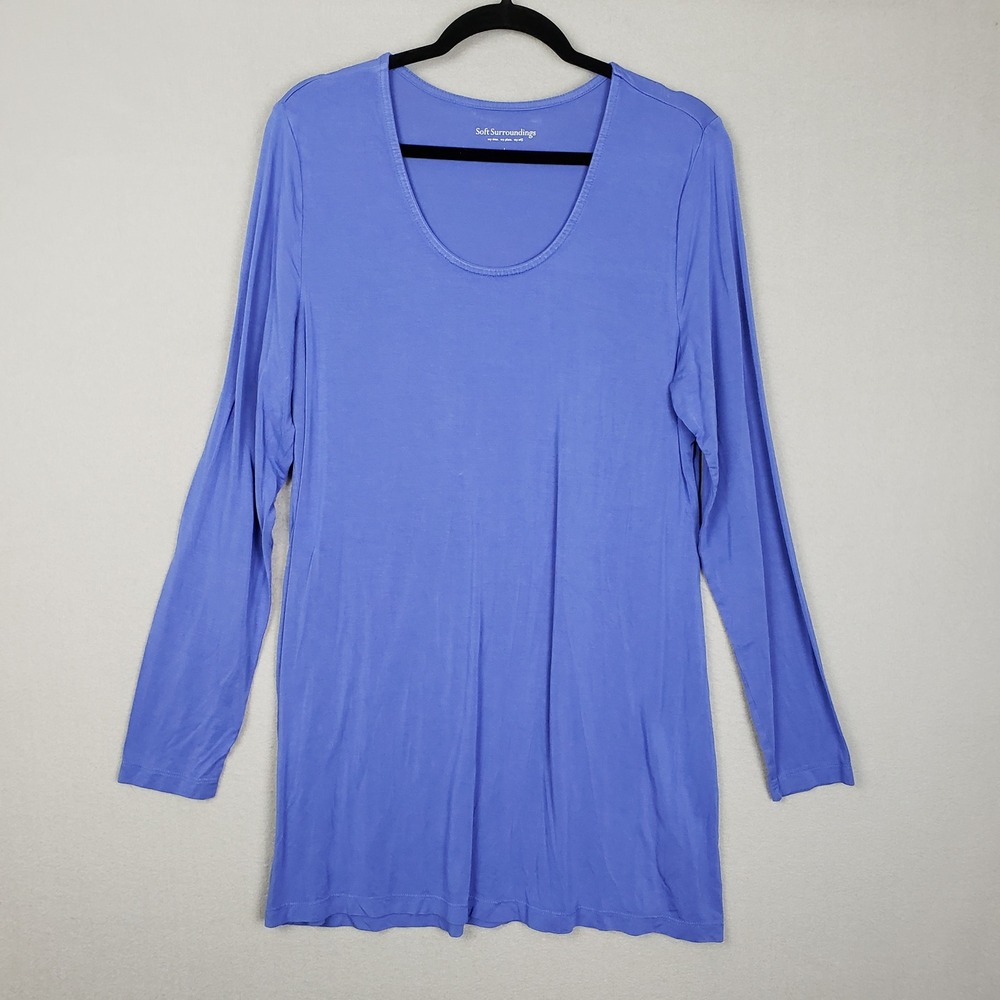 Soft Surroundings Size L Long Sleeve Tunic Top Blue‎ Solid Longline Casual Basic